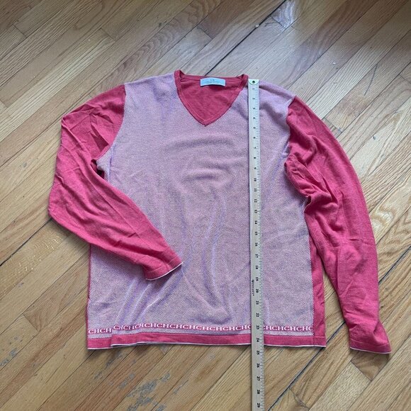 CH Carolina Herrera V-Neck Knit Sweater Men Large Pink White College Casual Work - Picture 6 of 10